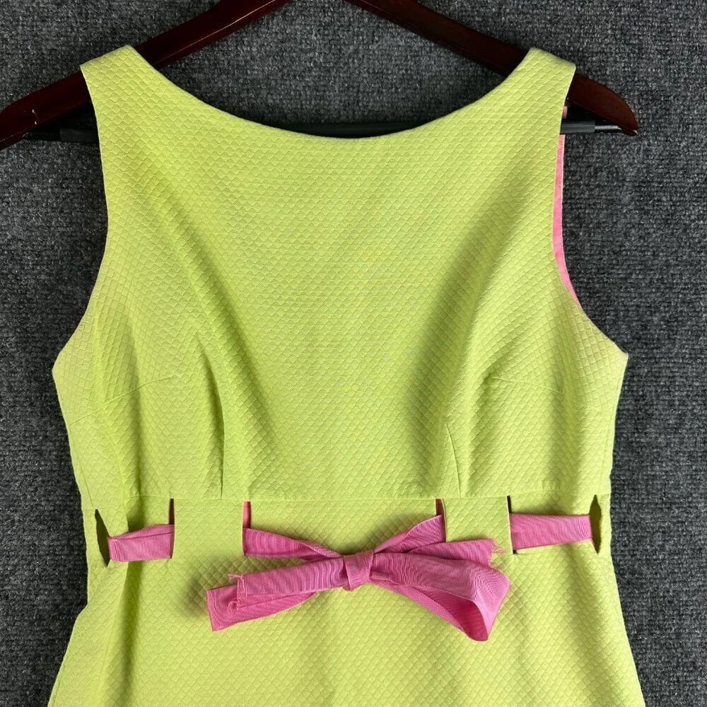 Steven Stolman Dress Womens 4 Neon Sleeveless Back Zip Ribbon Tie Lined Preppy - Picture 2 of 6